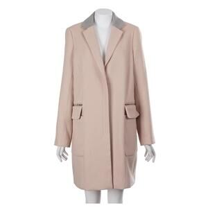 ASOS Coat Women Size 8 Beige Gray Collared Zip Pockets Long Blazer Jacket